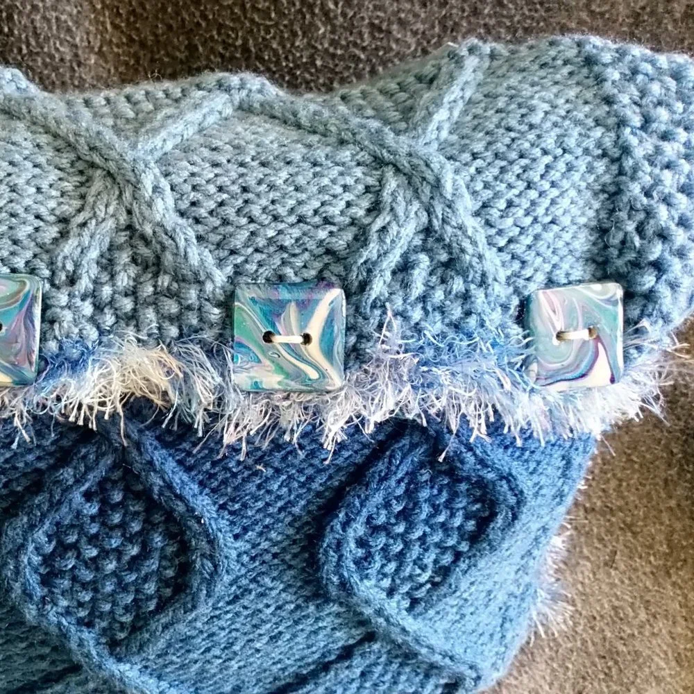 Hand Crafted Knit Pillow Ombre Cable Designer Throw Home Decor Cerulean …